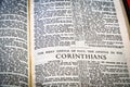 Close up of Holy Bible page, shallow depth of field with focus on book chapter, heading Royalty Free Stock Photo