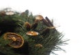 Close-up of a home made advent wreath with one burning tea candle Royalty Free Stock Photo