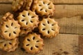 Close up of home made cookies on a wooden table, Sweet cookies on wooden background Royalty Free Stock Photo