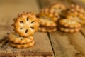 Close up of home made cookies on a wooden table, Sweet cookies on wooden background Royalty Free Stock Photo