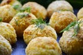 Close up of Home made rice italian style Croquette.Arancini with runa fish Royalty Free Stock Photo