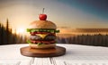 Close-up of home made tasty burger on wooden table.Ai generated Royalty Free Stock Photo