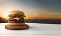 Close-up of home made tasty burger on wooden table.Ai generated Royalty Free Stock Photo