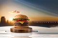 Close-up of home made tasty burger on wooden table.Ai generated Royalty Free Stock Photo