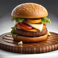 Close-up of home made tasty burger on wooden table.Ai generated Royalty Free Stock Photo