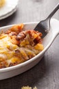 Close up of homemade baked chili with fork Royalty Free Stock Photo