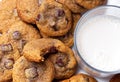 Close-up of homemade chocolate chip cookies and milk Royalty Free Stock Photo