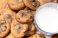 Close-up of homemade chocolate chip cookies and milk Royalty Free Stock Photo