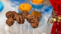 Close-up with homemade chocolate, cocoa and toasted hazelnut balls