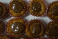 Close-up of homemade chocolate-covered cupcakes