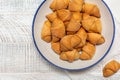 Close-up of homemade filled rolled pastries.