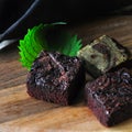 Close up Homemade Fudge Brownie on Wooden Board