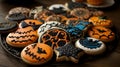 close up of Homemade halloween cookies. halloween party concept.