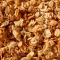 Close-up of homemade natural Oat Granola breakfast cereal as background. Textura of oat flakes.