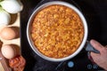 Close-up of homemade Spanish potato omelette with natural ingredients