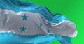 Close-up of Honduras national flag waving isolated on green background
