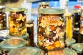 Close Up Honey Jar Packed With Pumpkin Seeds Walnuts Almonds Fig Royalty Free Stock Photo