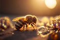 A Close Up of a Honeybee with Honey in the Sunlight