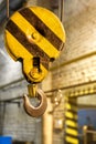 Close up hook crane of overhead crane in factory, machine part concept Royalty Free Stock Photo