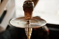 Close up hookah against stylish beard arabian man Royalty Free Stock Photo