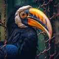 Close up of a horned toucan in a cage Royalty Free Stock Photo