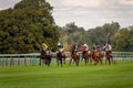 Close up of horses and jockey riders on the racetrack at Chantilly France Royalty Free Stock Photo