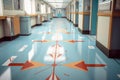 close-up of hospital floor with arrows for navigation