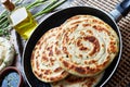 Close-up of  hot Chinese green onion Pancakes Royalty Free Stock Photo