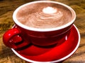 Close up hot chocolate with  in the red cup Royalty Free Stock Photo
