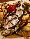 Close up hot fudge sundae Royalty Free Stock Photo