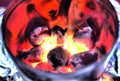 Close-up of hot glowing coals on fire in charcoal chimney starter Royalty Free Stock Photo