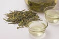 Close-up of hot green tea LongJing in cups. Dragon Well Tea