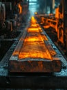 Close-up of hot molten steel being processed in a factory. Royalty Free Stock Photo
