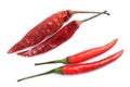 Hot red chili or chilli pepper and dried red hot chili pepper isolated on white background. Royalty Free Stock Photo