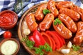 Close-up of hot roasted beef sausages Royalty Free Stock Photo