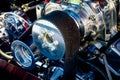 Close-up of a hot rod engine supercharger Royalty Free Stock Photo