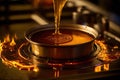 close-up of a hotplate, with the bubbling maple sap being boiled down into syrup