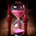 Close-up Hourglass on wood background, antique tone