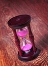 Close-up Hourglass on wood background, antique tone