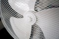 Close-up of household fan blades behind protective mesh, shallow depth Royalty Free Stock Photo