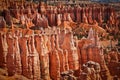 Close-up huge colorful sandstone towers in Bryce canyon