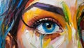 Close up of human blue eye, oil painting of body part