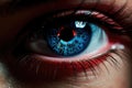 Close up of human eye with blue iris. 3D rendering, A close-up image of laser vision correction, AI Generated Royalty Free Stock Photo