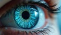 Close up of human eye with circuit board iris pattern. Biometric scan verifies digital identity. Advanced security and artificial Royalty Free Stock Photo