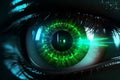 Close-up of human eye with digital binary code. 3D rendering Royalty Free Stock Photo