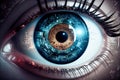 Close up of human eye with digital binary code. Generative AI Royalty Free Stock Photo