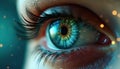 Close up of human eye with digital data streams. Biometric data security tech concept. Cyber security eye authentication Royalty Free Stock Photo