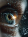 Close-up of a Human Eye Featuring Digital Retinal Scan and Fingerprint Sensor for High-Tech Identity Verification Royalty Free Stock Photo
