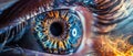 Close-Up of a Human Eye with a Flame Effect Royalty Free Stock Photo