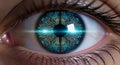 Advanced Bionic Eye Scan: Futuristic Human-Machine Interface and Digital Security for Technology Concepts. Royalty Free Stock Photo